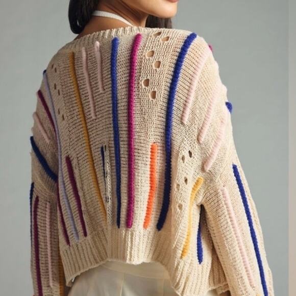 Anthropologie Pilcro striped open front knit cardigan sweater colorful funky art - Picture 2 of 8
